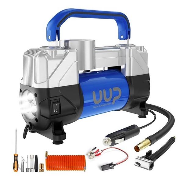 UUP Air Compressor Portable, 12V Heavy Duty Tire Inflator, 150PSI Double Cylinders Air Pump with Eme