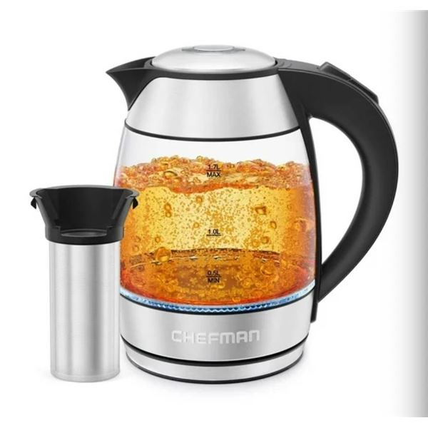 Chefman Easy-Steep 1,8L Electric Kettle with Tea Infuser, Stainless Steel, 1.8L, Borosilicate Glass,