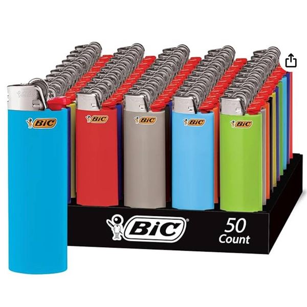 BIC Pocket Lighters, Classic Collection, Assorted Unique Lighter Colours, 50 Count Tray of Pocket Li