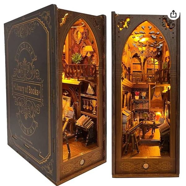 CRIOLPO Book Nook Kit, DIY Dollhouse Booknook, Book Nook Miniature Kit for Bookshelf Insert Decor Cr