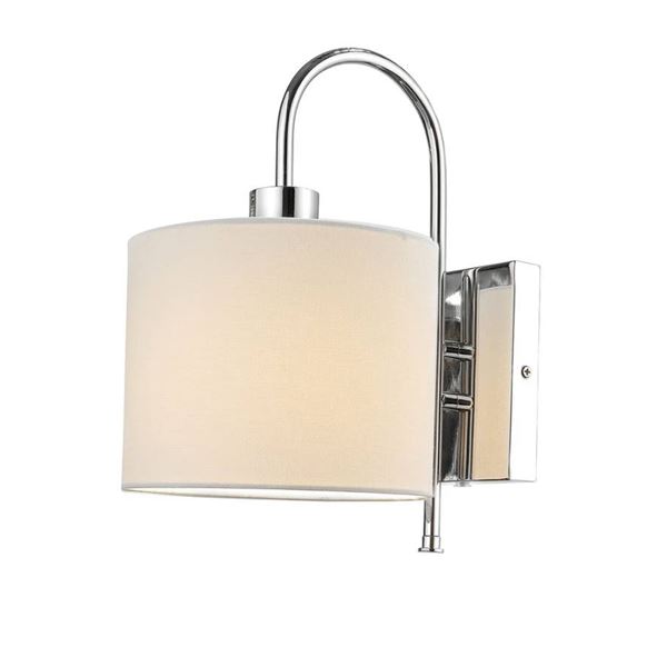 Selena 1-Light Plug-In or Hardwire Wall Sconce, Chrome, White Fabric Shade