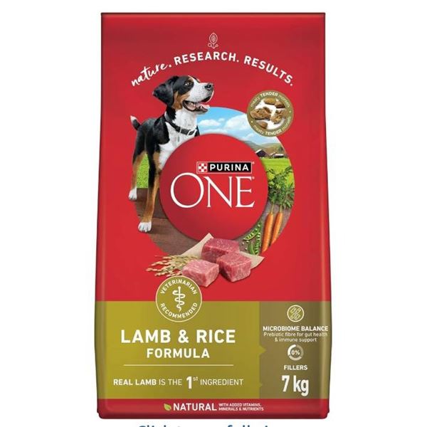 Purina One Lamb and Rice Formula Adult Dog Food, 7kg Bag