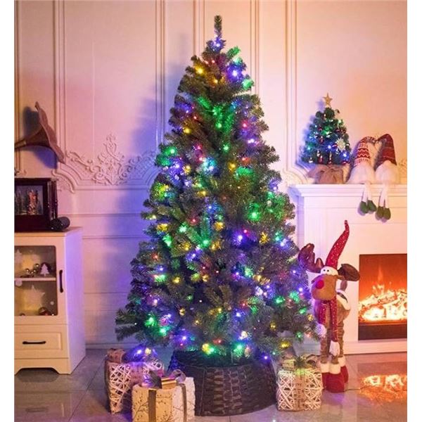 Senjie Artificial Prelit Christmas Tree with Stand,Multicolor Lights,Decorated for Home Holiday Part