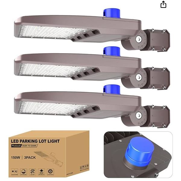 Photocell LED Parking Lot Light, Dusk to Dawn, 150W, 3-Pack