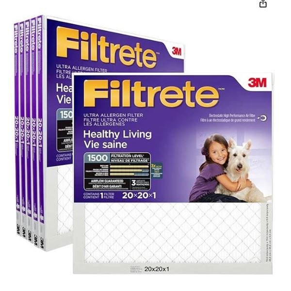 3M Filtrete 1500 Microparticle Performance Air Filters 20x20x1 (Pack of 6)