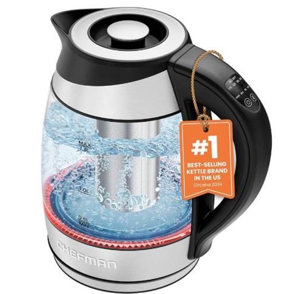 Chefman Easy-Steep 1.8L Kettle With Borosilicate Glass and Stainless Steel Finish