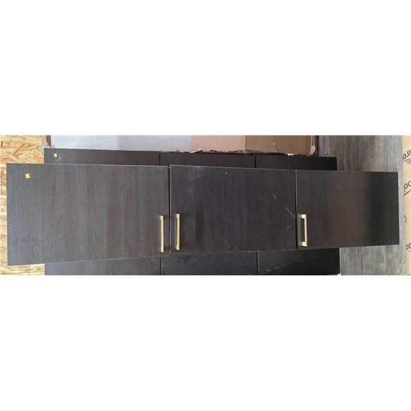 Black 3 Door Upper Kitchen Cabinet Units with LED Lighting and Gold Handles 71 Long x 15 Tall x 16 D