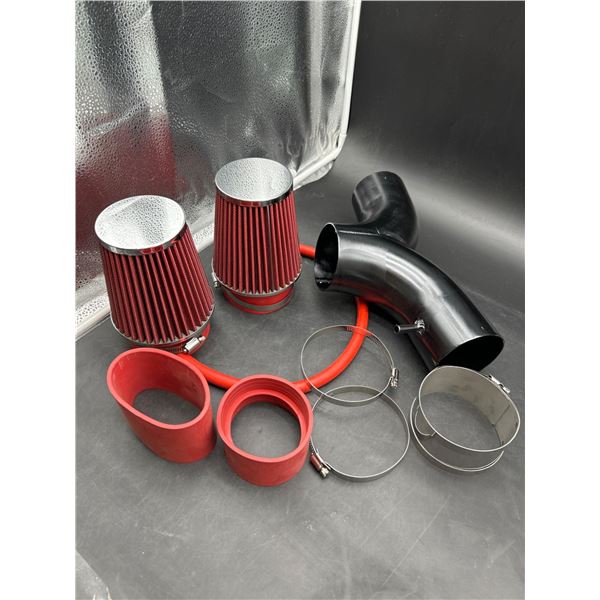Performance Air Intake System with Dual Red Cone Filters and Tubing