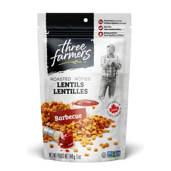 Three Farmers Roasted Lentils, Barbecue, 6 x 140 g