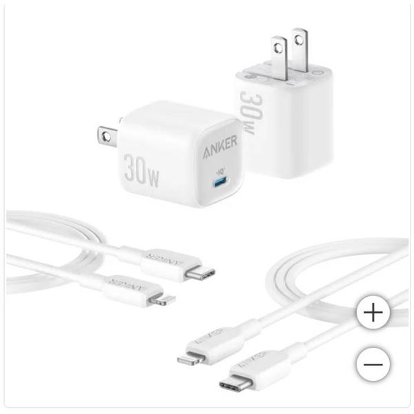 Anker 30W Charger with USB-C to Lightning Cable, 2-pack