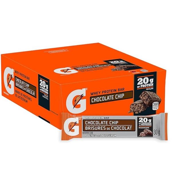 Gatorade Whey Protein Bars Chocolate Chip, 12 Bars, 2.8 Oz Each