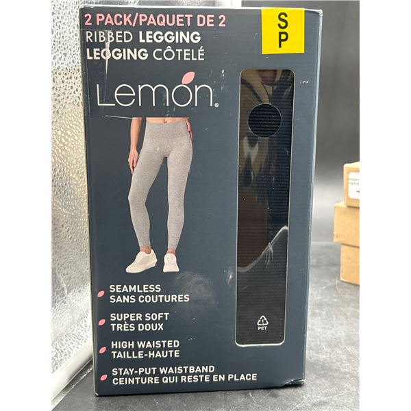 Lemon 2-Pack Ribbed Leggings, High Waist, Size SP