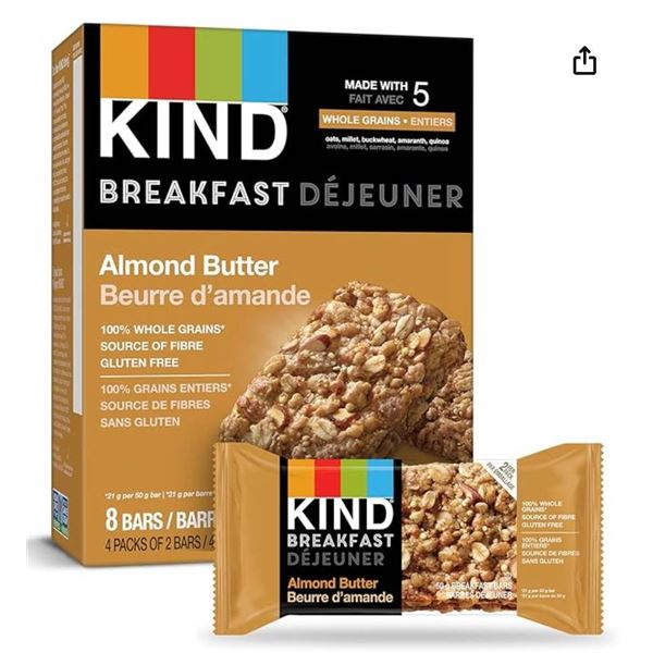 Kind Breakfast Almond Butter Bars, 8 Bars per Pack (Lot of 2 Packs)