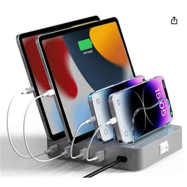 4-Port Charging Station for Multiple Devices with USB-C Port