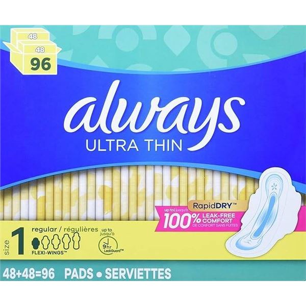 Always Ultra Thin Regular Pads with Wings, 96-Count