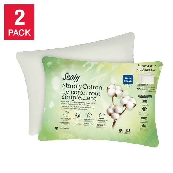 Simply Cotton Polyester Fiber Fill, 100 Percent Organic Cotton Queen Pillows