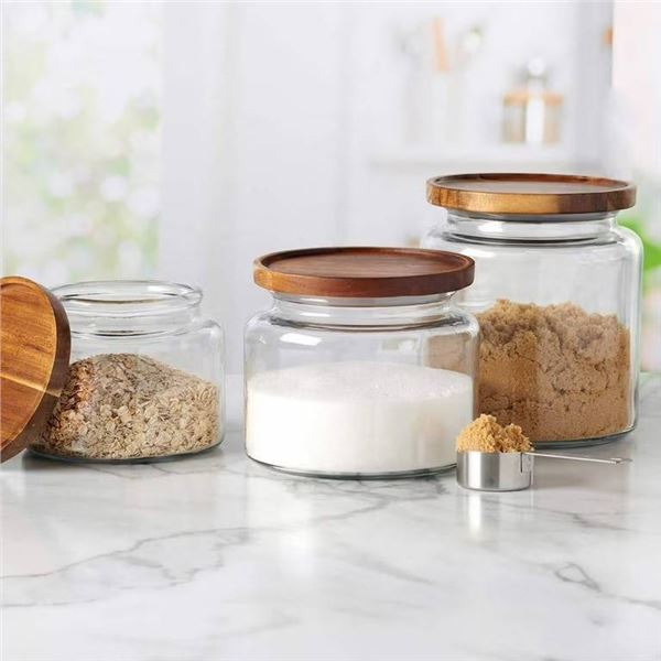 Anchor Hocking 3-Piece Glass Jar Set with Acacia Wood Lids