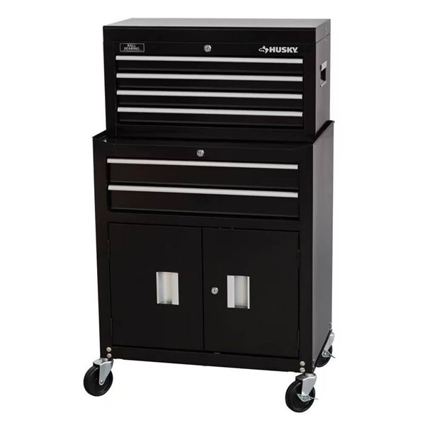 Husky 26-Inch Black 5-Drawer Chest And Cabinet Combo With Doors