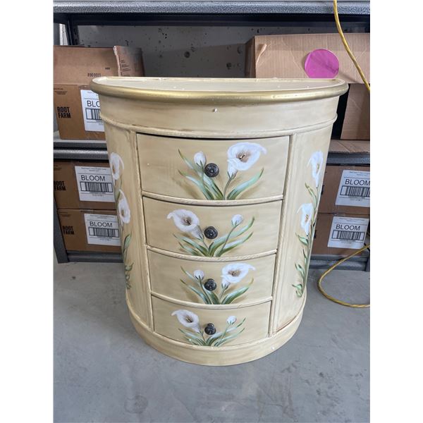 Hand-Painted Floral Design Wooden Chest with Four Drawers