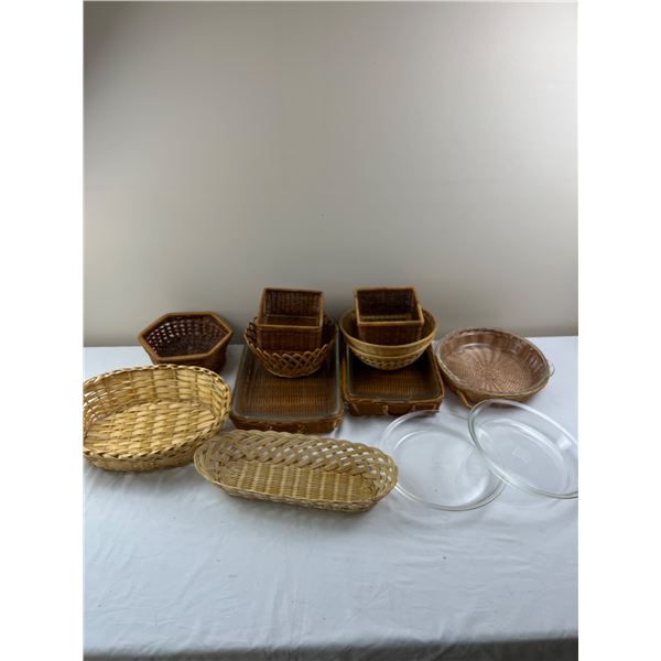 Wicker Baskets & Glass Baking Dishes