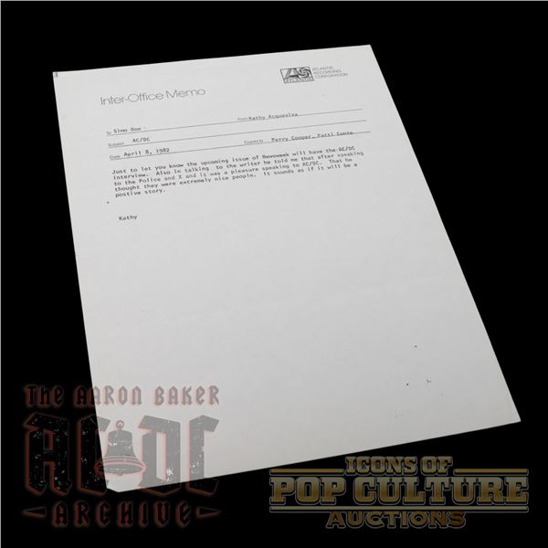 AC/DC - 1982 Atlantic Records Memo - 3155