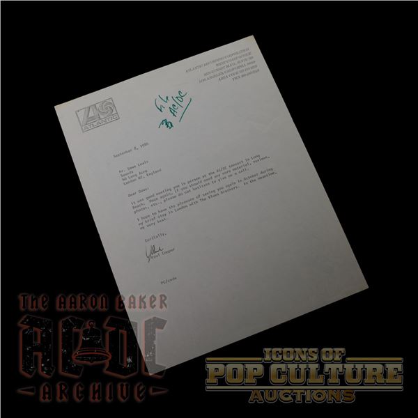 AC/DC - 1980 Atlantic Records "File Copy" Letter - 1896