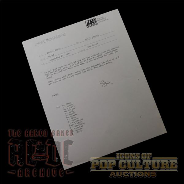 AC/DC - 1980 Atlantic Records Inter-Office Memo - 1893