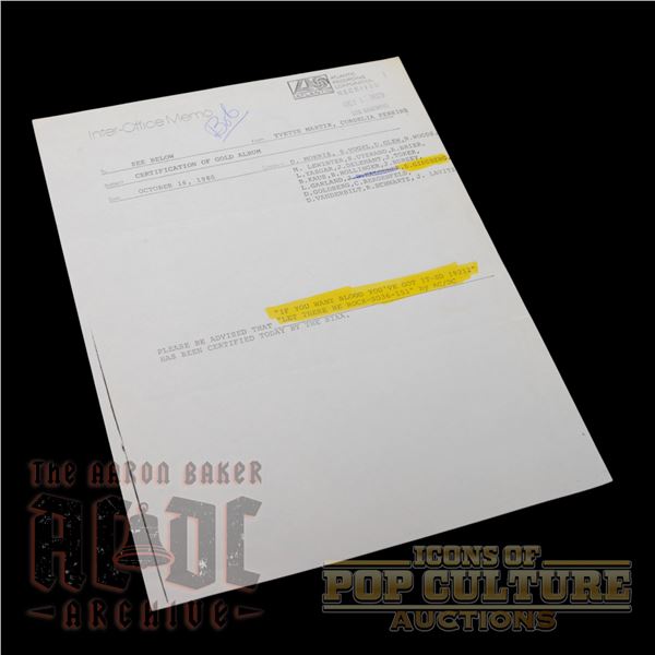 AC/DC - 1980 Atlantic Records Inter-Office Memo - 3157