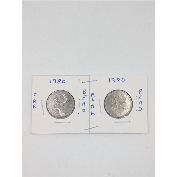 1980 2 CDN Quarter Far Bead and Near Bead