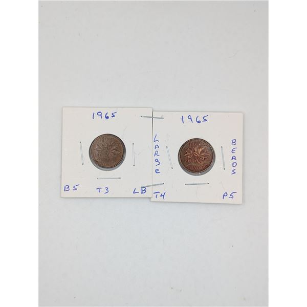 1965 2 CDN Small Cent Blunt 5 & Pointed 5
