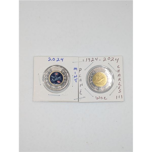 2024 2 CDN Toonie RCAF Plane With Colour and With out