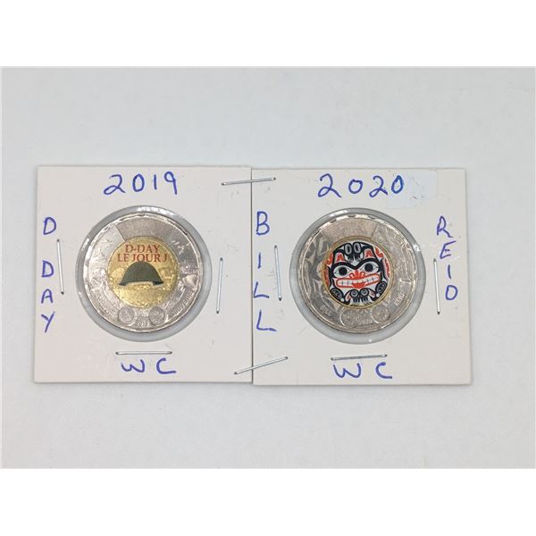 2019 / 2020 2 CDN Toonies Bill Reid & D-Day with Colour