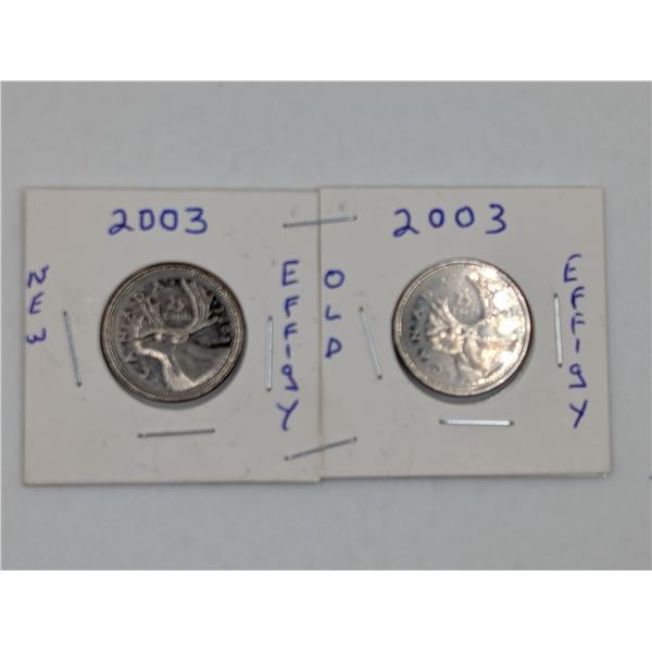 2003 2 CDN Quarters New Effigy & Old Effigy Queen