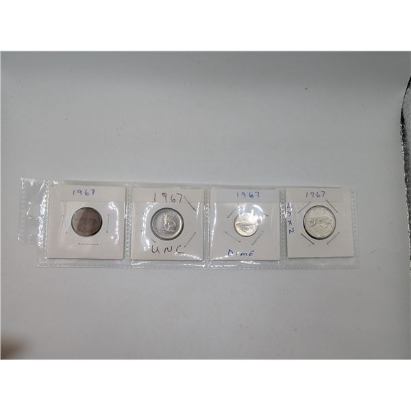 1967 4 CDN Centennial Coins Penny Nickle Dime Quarter