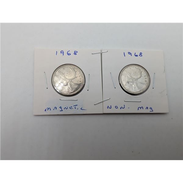 1968 2 CDN Quarters Magnetic & Non Magnetic