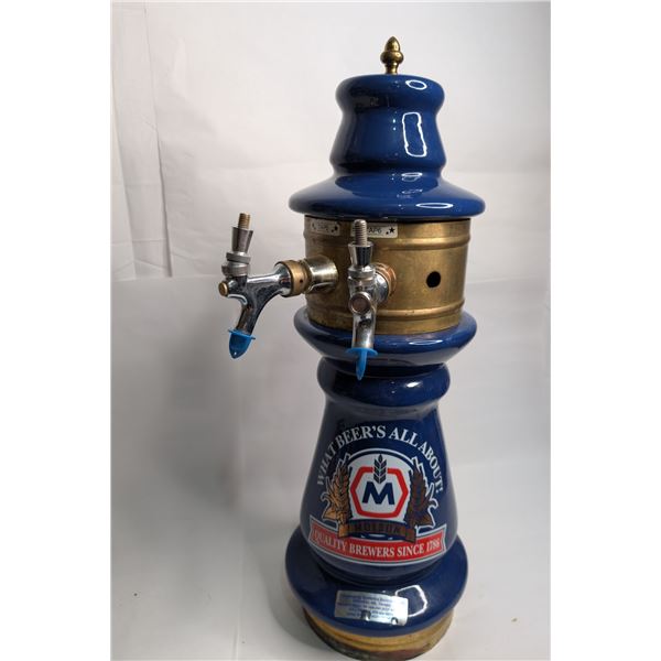 Molson Canadian Ceramic Keg Draught Tower with 2 Spouts and Brass Mat