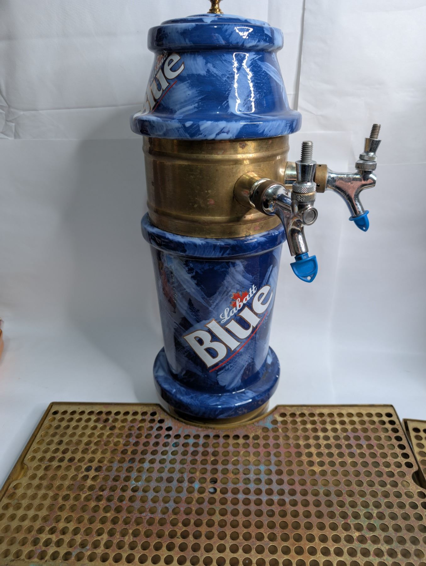Labatt's Blue Ceramic Keg Draught Tower with Brass Mat