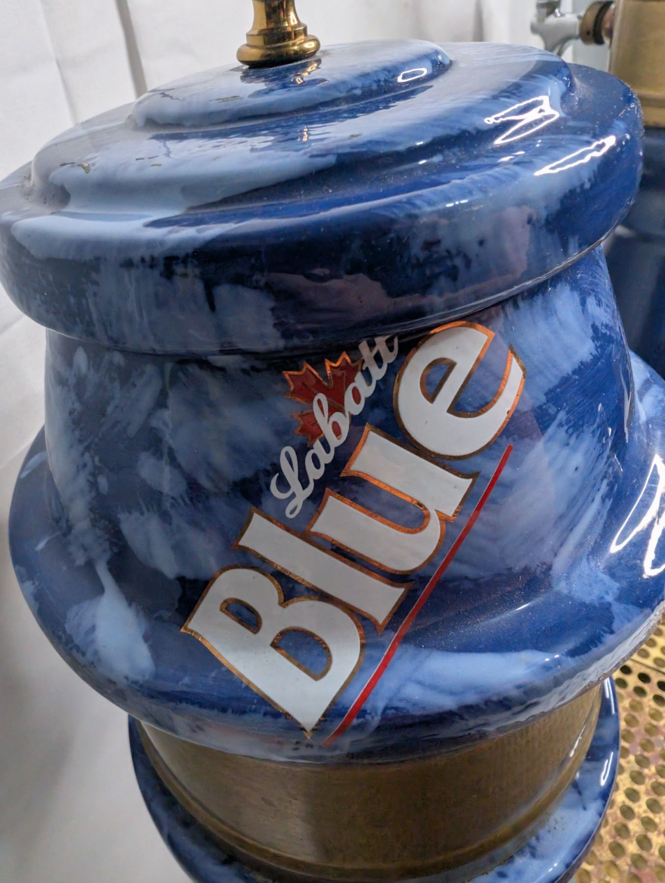 Labatt's Blue Ceramic Keg Draught Tower with Brass Mat
