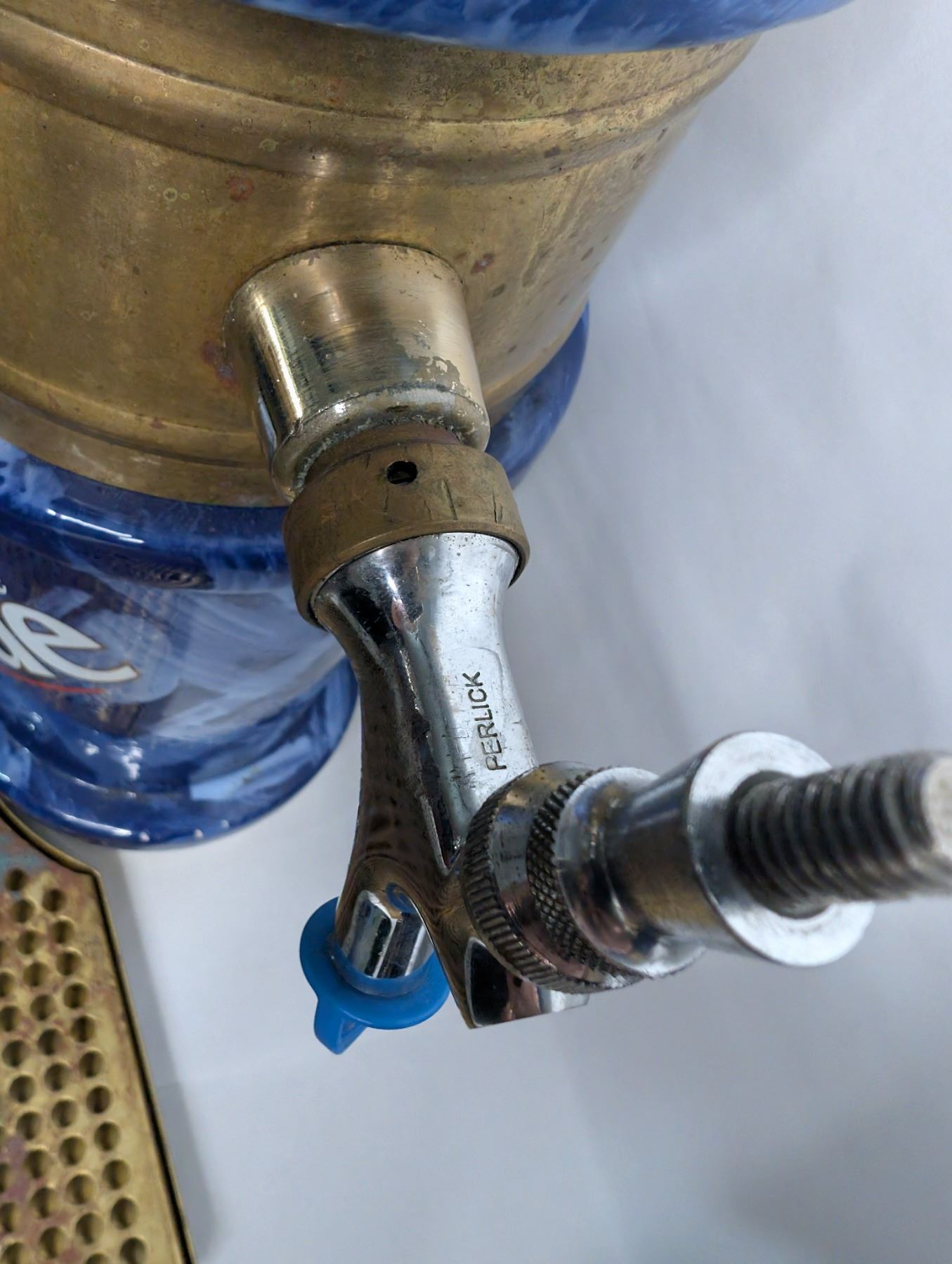 Labatt's Blue Ceramic Keg Draught Tower with Brass Mat