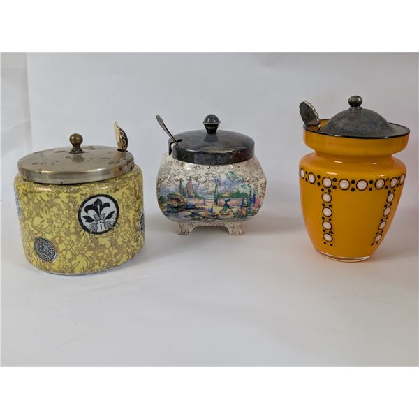 Three Vintage Jam / Condiment Jars