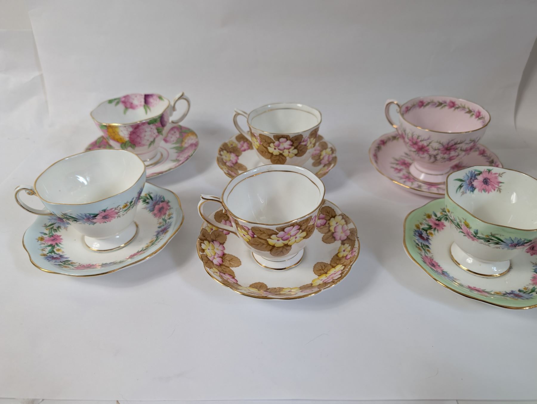 Six Tea Cups includes Royal Albert Candy Tuff Tuscan etc
