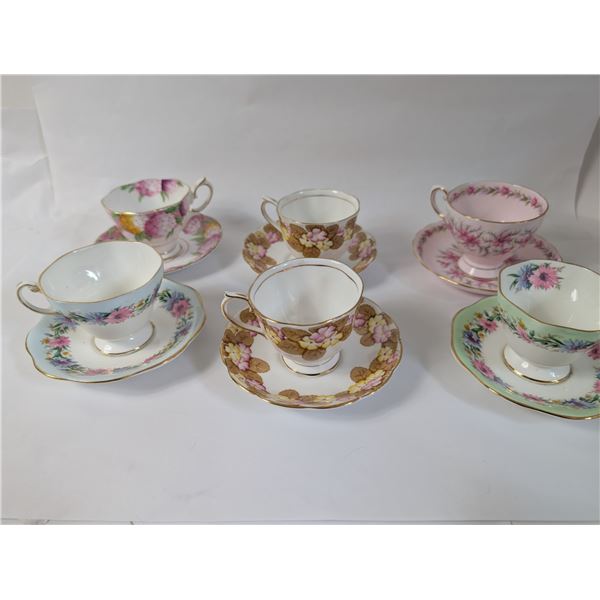 Six Tea Cups includes Royal Albert Candy Tuff Tuscan etc