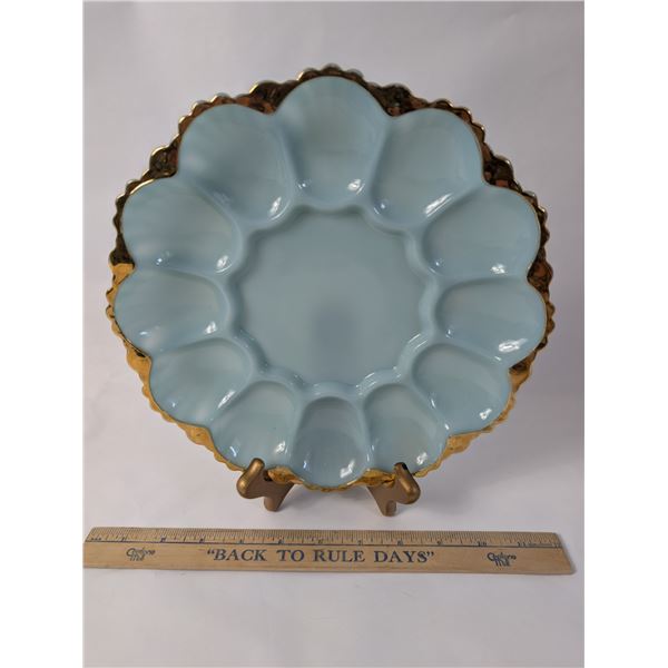 Blue Milkglass Deviled Egg Plate