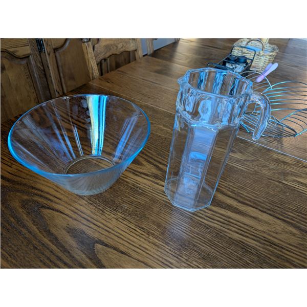 Glass Pitcher and Serving Bowl