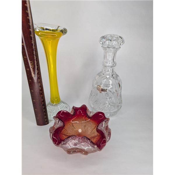 Murano Ashtray Art Glass Vase & W. German Crystal Decanter