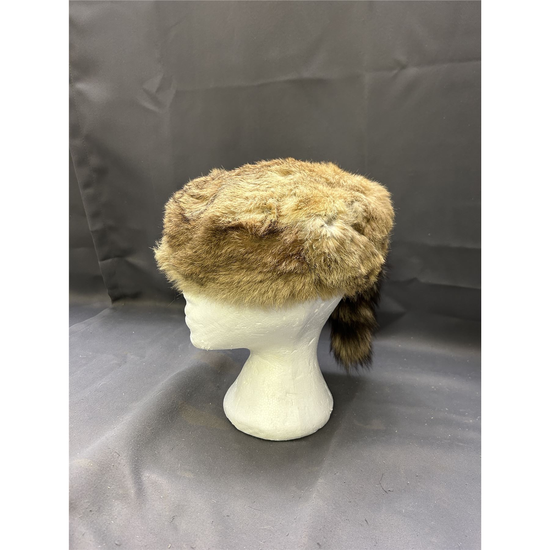 Rabbit Skin and Raccoon Tail Canadian Fur Hat, Vintage
