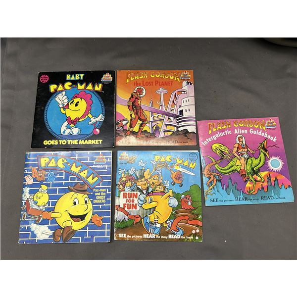 Lot of 5 Vintage 45 Kid Stuff Record Books Pac Man, Flash Gordon