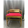 Image 1 : Vintage Wooden Vanity Bench with Magenta Velvet Upholstery
