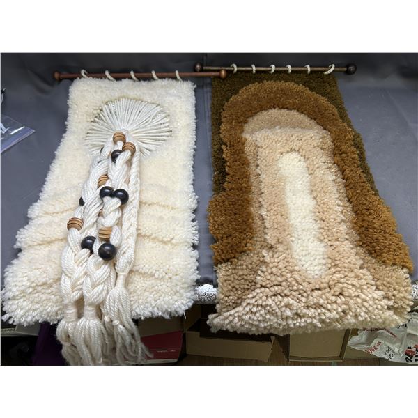 Lot of 2 Knit Wall Hanging Tapestries