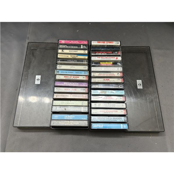 Lot of 2 15-Slot Cassette Tape Holders FULL Rolling Stones, QUEEN, Genesis, Megadeth, Etc